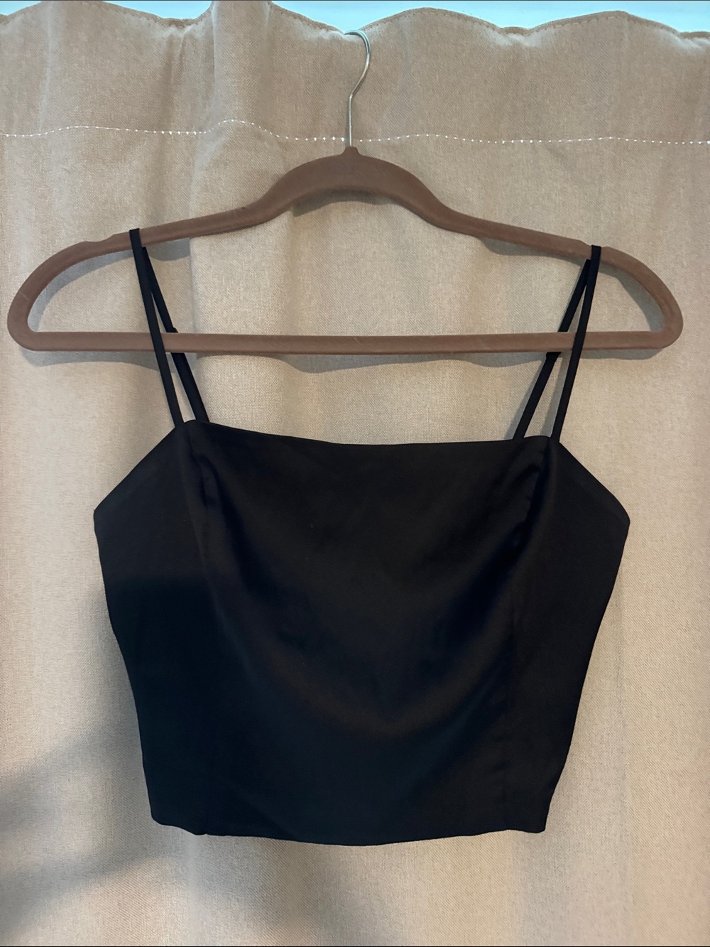 Aritzia Black Satin Cropped Tank Top